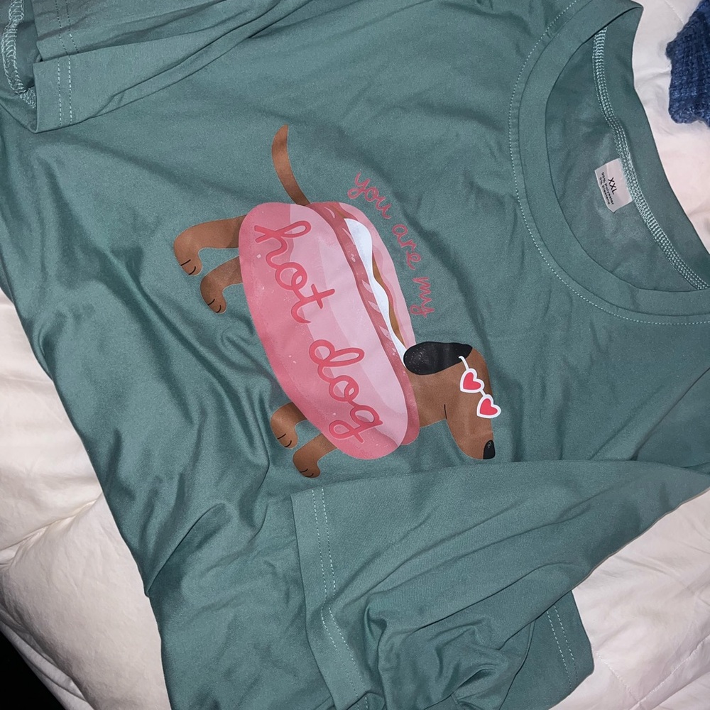 SHEIN Teal Hot Dog Graphic Tee
